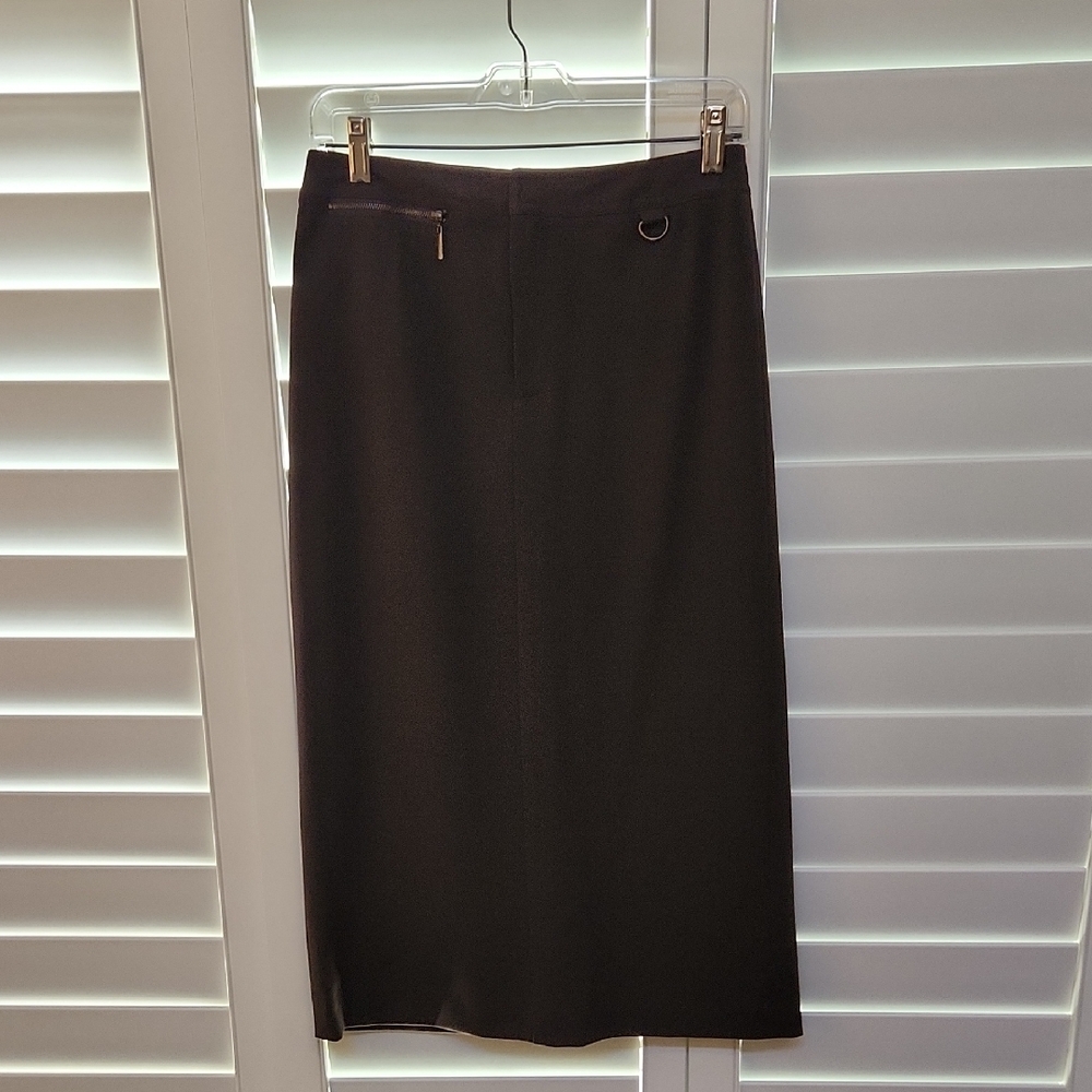 Rafaella Brown Midi Pencil Skirt with Slit for Work